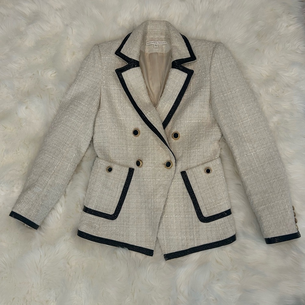 Veronica Beard Cream and Black Blazer with Graphic Trim